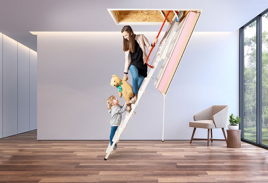 Wippro Dachbodentreppe Isotec Luxe  Treppe mit ästhetischer Rahmenoptik  ohne sichtbarer Fuge